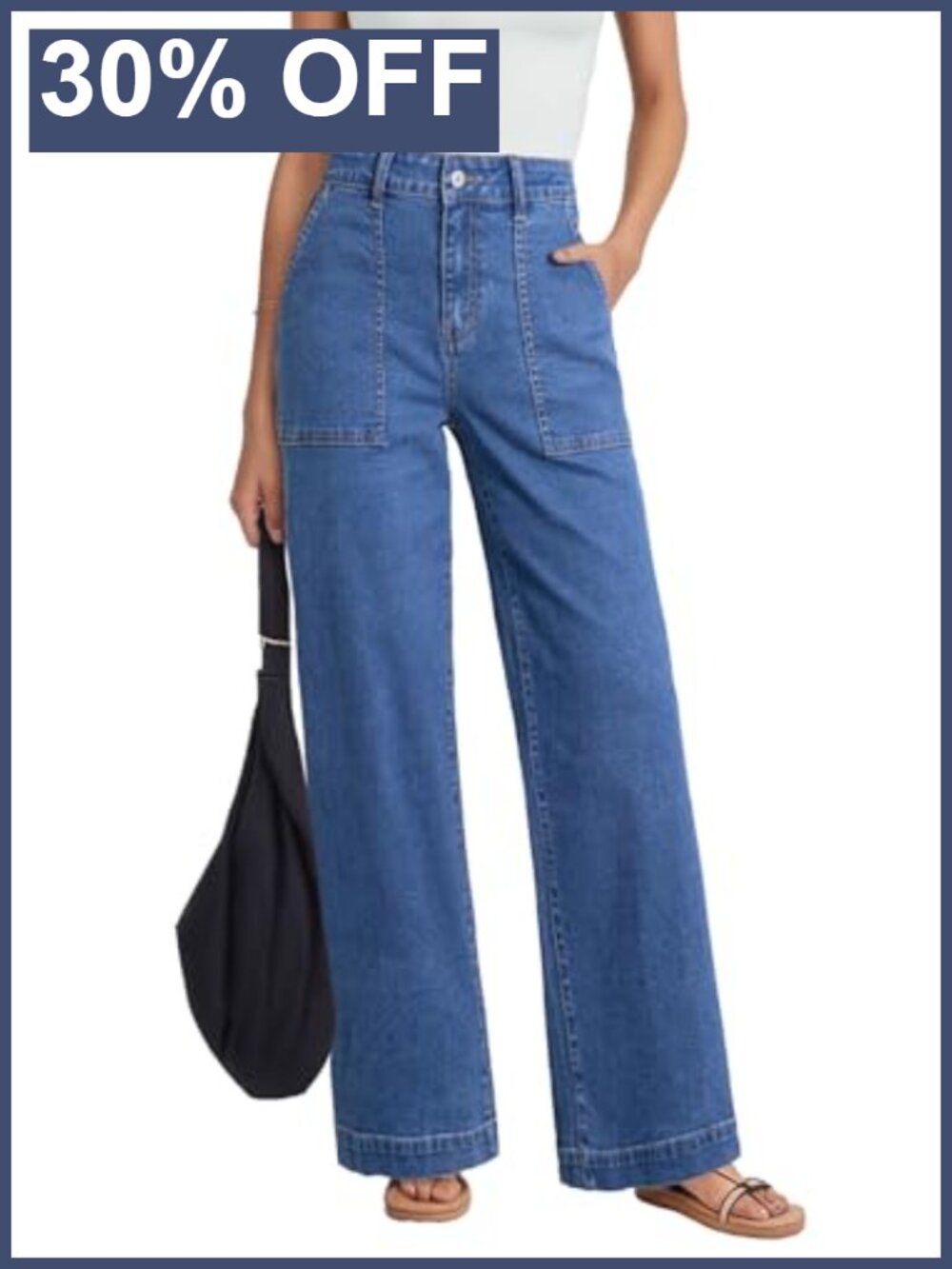 High Waisted Stretch Colorblock Denim Jeans Straight Leg